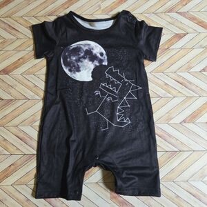 Baby Boy Dinosaur Moon Romper Black Short Sleeve One-Piece Space & Dino Jumpsuit
